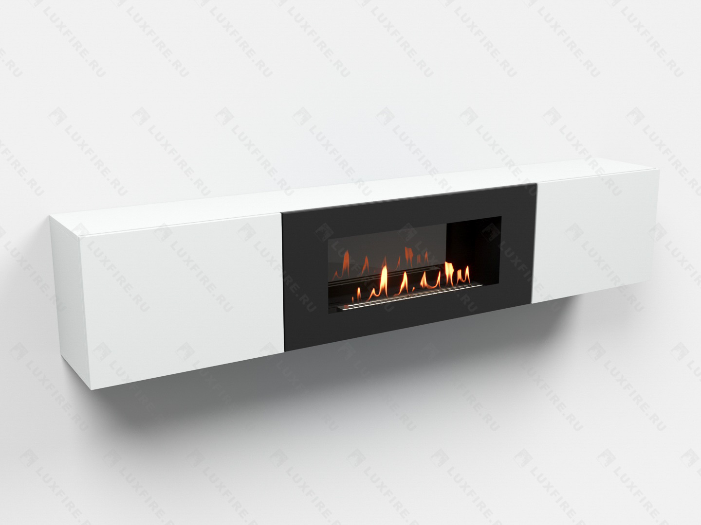 Тумба ТВ Lux Fire "Енисей" настенная 2000 матовая, белая с биокамином 900